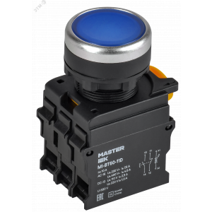 Кнопка с подсветкой d=22мм 1NO+1NC синяя MASTER IEK MI-BT60-11D-3-12-K07