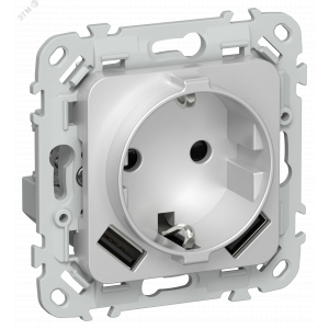 FLITE Розетка 1-местная с заземлением с защитными шторками 16А с USB A+A 3,1А безвинтовое крепление РСЮша11-1-ФлА алюминий IEK FI-R14-16-1-U21-D31-K47