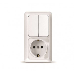 Блок ОП Олимп 2-кл. вык.+ роз. с заземл. верт. бел. О0040