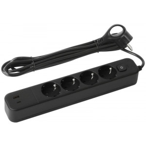 Удлинитель с сетевым фильтром 4х3м с заземл. 10А USF-4es-3m-2xUSBAC-B +2xUSBA+C 3.1A с выкл. с базов. защитой Б0059574