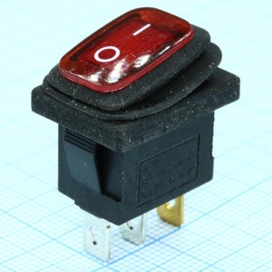 KCD1-201-4W красный, Выключатель клавишный ON-OFF с подсветкой и влагозащитой IP54 (3c) 6А 250В