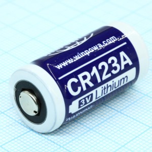 CR123A, Li, MnO2 батарея типоразмера 123A, 3В, 1.3Ач, стандартная форма, -40...60 °C