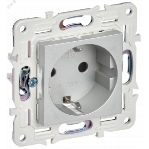 SKANDY Розетка с заземлением с защитными шторками 16А безвинтовое крепление SK-R06S серебряный IEK SK-R14-16-1-K23