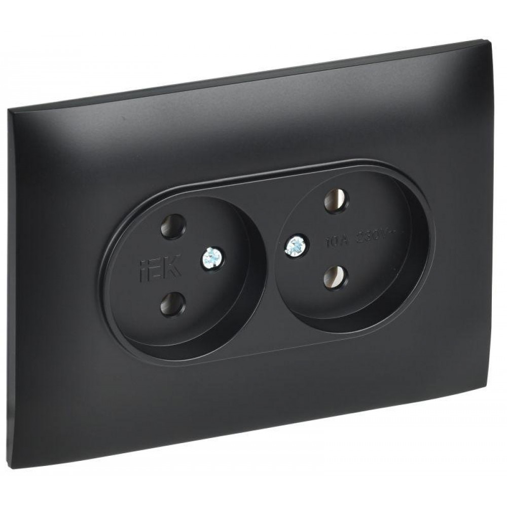 Изображение товара Розетка 2-местная без заземления без защитных шторок 10A черный IEK SK-R10Bl