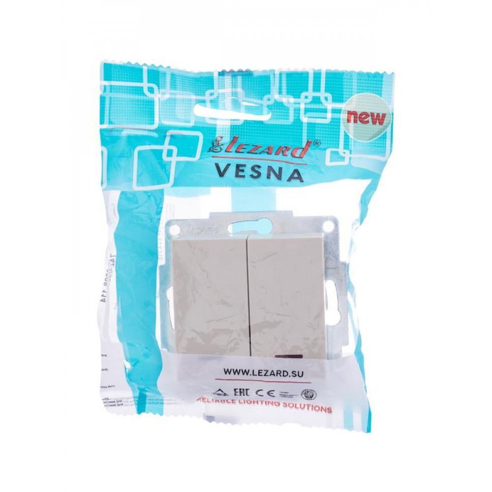 Изображение товара Переключатель проходной 1-кл. СП Vesna с индикацией кремовый