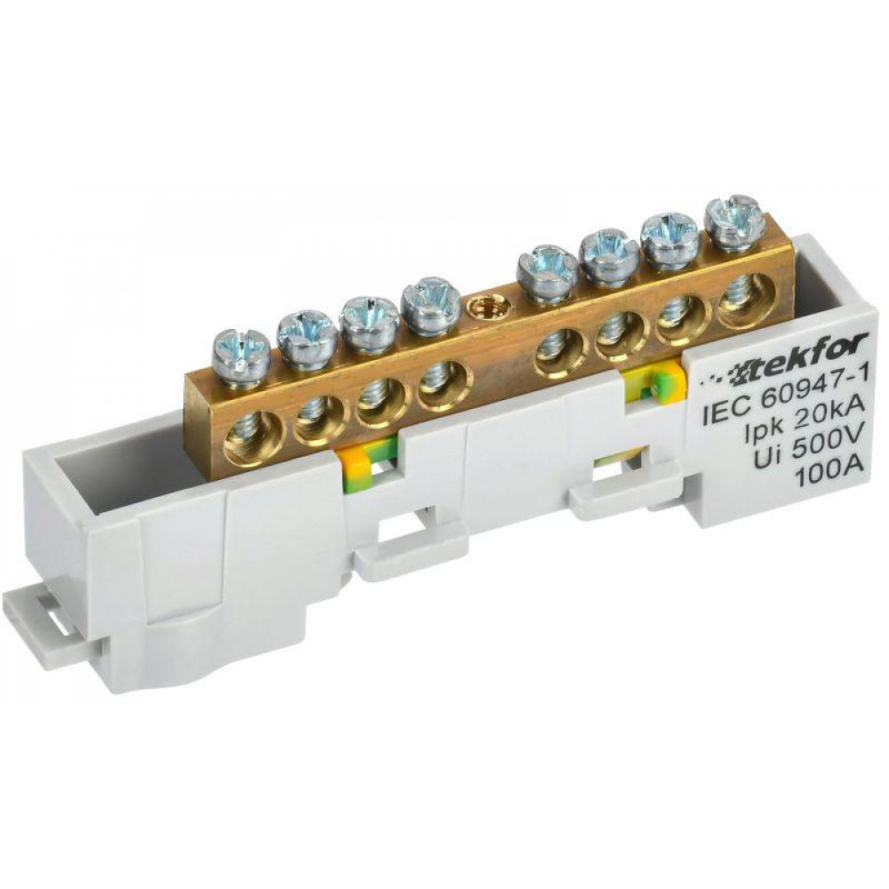 Изображение товара Шина PE земля неизолированная TEKFOR 6х9 на DIN-рейке IEK TF-NN10-08-DL-K05