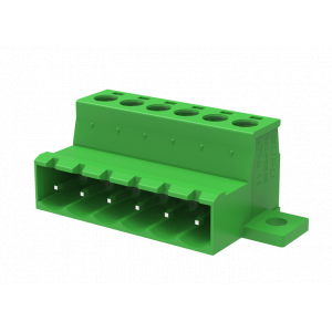 Вилочный разъем на кабель MC-PB5.08H04C-B-0001, Вилочный разъем, прямой, на кабель, шаг: 5.08 мм, 4 полюса, фиксация провода винтовая, исполнение: с монтажными фланцами, 320V, 12A, цвет: зеленый