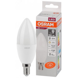 Лампа светодиодная LED Value LVCLB75 10SW/830 10Вт свеча матовая E14 230В 10х1 RU OSRAM 4058075579125