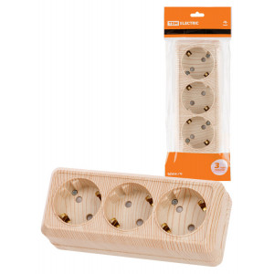 Розетка 3-х местная горизонтальная 2П+3 открытой установки IP20 16A с з/ш сосна "Ладога" SQ1801-0427