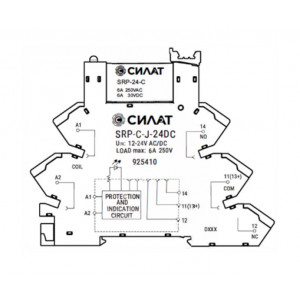 Реле с колодкой 925410, Реле с колодкой, 1 группа переключающих контактов, входное напряжение: 12-24 AC/DC, максимальное коммутируемое напряжение: 250VAC, коммутируемый ток: 6A, сечение обслуживаемых проводников: 0,5 - 1,5 мм кв. пружинная фиксация провода