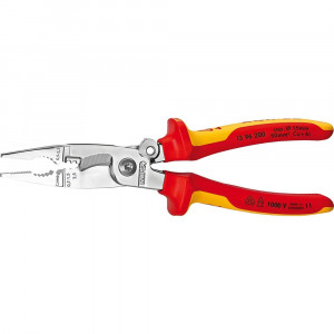 Инструмент для снятия изоляции KN-1396200, Многофункциональный инструмент для захвата и удержания, резки кабеля, снятия  изоляции, обжима гильз и наконечников, с изолированными многокомпонентными рукоятками, испытанными на соответствие нормам VDE, длина 200мм