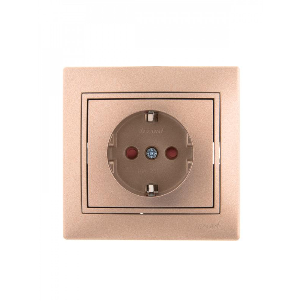 Изображение товара Розетка силовая Lezard Mira 16А IP20 с шторкой и вставкой из керамики коричневая