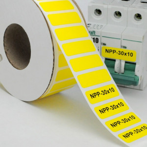 Маркировка прямоугольная NPP-30х10 Y, Маркировочная наклейка, для позиционного обозначения электрооборудования в шкафу и маркировки провода, размер 30х10 мм, цвет желтый, для принтера: RT200, RT230, в упаковке 3000 наклеек