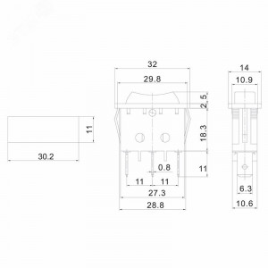 RWB-411 черный, Выключатель клавишный с нейтралью ON-OFF-ON (3c) 15А 250В