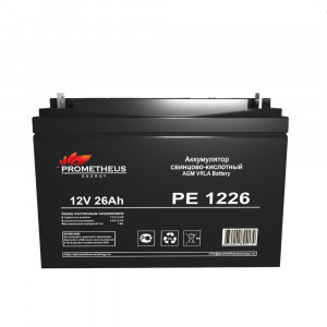 PE1226, Аккумулятор свинцово-кислотный 12V 26Ah, размер 166х175х125мм, болт+гайка 5мм, срок службы 6 лет