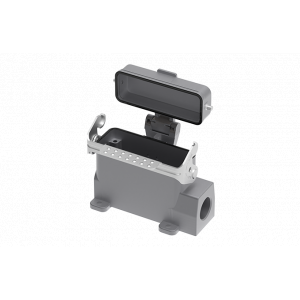 Закрытое основание разъема S16A-SM-1L.M-M20-MC, Основание разъема на панель, закрытое, типоразмер 16A, без уплотнителя, 1 отверстие с резьбой для кабельных вводов M20x1,5, с одной защелкой, с защитной крышкой, материал корпуса: алюминиевый сплав