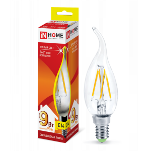 Лампа светодиодная LED-СВЕЧА НА ВЕТРУ-deco 9Вт свеча на ветру прозрачная 3000К тепл. бел. E14 1040лм 230В 4690612026220