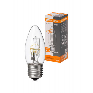 Лампа галогенная "Свеча" прозрачная 42 Вт-230 В-Е27 SQ0341-0097