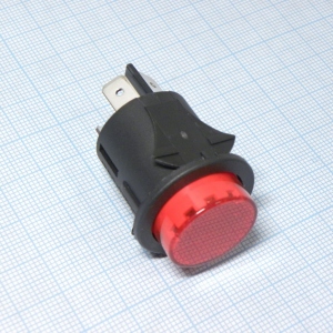 DS SC-7087B БФЧК, кнопка без фиксации, нормально разомкнутая, черный корпус красная клавиша, подсветка 220В