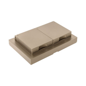 Механизм розетки двойной, 16А, IP44, с заземлением, со шторками, с рамкой, с крышками, шампань Эпика EKF UP1-SOC-211-44