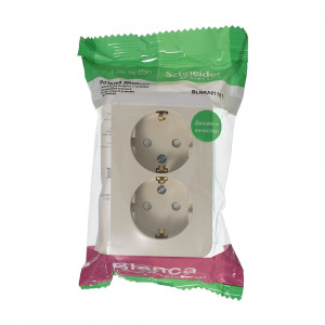 Розетка 2-м ОП Blanca 16А IP20 250В с заземл. защ. шторки с изолир. пластиной беж. SE BLNRA011217