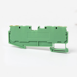 Заземляющая клемма JUT14-2.5/2-2PE, Заземляющая клемма, 4 точки подключения, тип фиксации провода: пружинный, номинальное сечение: 2,5 мм кв., 800V, ширина: 5,2 мм, цвет: желто-зеленый, тип монтажа: DIN35