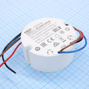 RC40W1050A9, AC-DC, 40Вт, токовый выход, вход 198…264В AC, выход 1050мА/24…40В, ККМ, в кожухе Ф70х25 мм, -20…+60°С