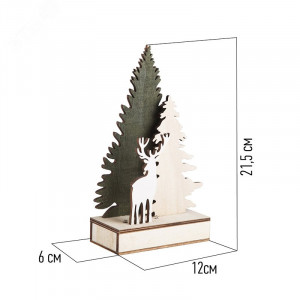 Деревянная фигурка с подсветкой Елочка с оленем 12x6x21,5 см 504-002