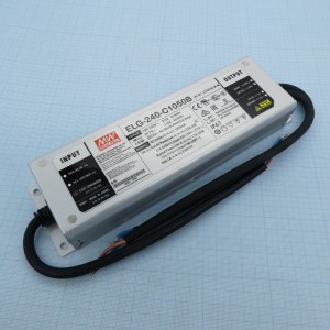 ELG-240-C1050B, AC-DC, 240.1Вт, IP67, вход 100…305В AC, 47…63Гц/142…431В DC, ККМ, выход 114...228В/1050мА, изоляция 3750В AC, в кожухе 244х71х37.5, -40…+85°С (корпус), димминг 3 в 1
