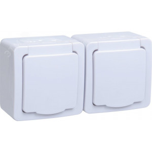 Розетка 2-м ОП Гермес Plus РСб22-3-ГПБб 16А IP54 с заземл. с крышкой бел. ERMP22-K01-16-54-EC