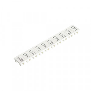 Маркировка для клемм (полоска) 9705A/5/10 B 171-180, Маркировочные шильдики, для клемм сечением 2,5 мм.кв., боковая / верхняя, 10 шильдиков, нанесенные символы: 171...180, с горизонтальным расположением, размер шильдика: 4,8 x 8,3 мм, цвет: белый