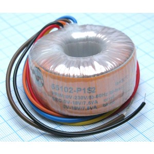 55102-P1S2, Тороидальный трансформатор 15ВА 230В 2x18В 0.417A S, (62x62мм)