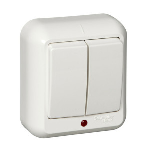 ПРИМА О/У 2-клавишный ВЫКЛЮЧАТЕЛЬ с подсвет. 6А 250В, БЕЛЫЙ, опт.уп.Россия C3(+) A56-007-B