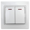1-105-01 Выключатель двойной с подсветкой, 10А-250В, IP20, СУ, Plano, белый (10/200/2400) Б0027603