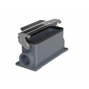 Закрытое основание разъема H24B-SM-1L-M25, Основание разъема на панель, закрытое, типоразмер 24B, с уплотнителем, 1 отверстие с резьбой для кабельных вводов M25x1,5, с одной металлической защелкой, без защитной крышки, материал корпуса: алюминиевый сплав