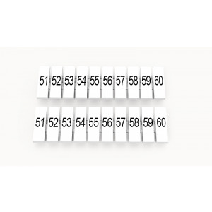 ZB3.5-10P-19-06Z(H), Маркировочные шильдики для клемм DS…, сечением 1,5 мм кв., центральная, 10 шильдиков нанесенные символы: 51-60, с вертикальным расположением, размер шильдика: 2,95х10,7 мм, цвет белый