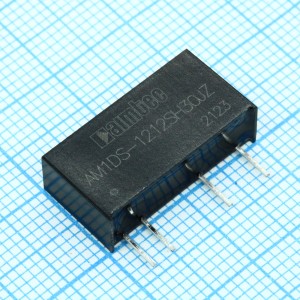 AM1DS-1212SH30JZ, DC/DC, 1Вт, вход 10.8…13.2В, выход 12В/0.009…0.083А, изоляция 3000В DC, КПД 80%, максимальная емкостная нагрузка не более 560мкФ, SIP7, 19.65x6x10.16мм, -40…105°C, пластик