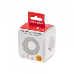 Двойник электрический Куб 16А с/з+2хUSB-A 2.4А+USB Type-C 3А с ночной подсветкой бел. 11-1251