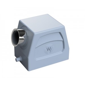 Крышка разъема 70.350.0635.2, Крышка разъема на кабель, типоразмер 6B, без уплотнителя, 1 отверстие с резьбой для кабельных вводов M20x1,5, с резьбовым удлинителем, с боковым расположением, без защелки (упоры под одну защелку), материал корпуса: алюминиевый сплав