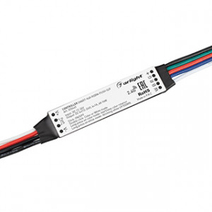 Контроллер SMART-K48-RGBW-PUSH-SUF (12-24V, 4x1A, 2.4G) 028442, Миниатюрный контроллер для RGBW светодиодной ленты (ШИМ). Питание/рабочее напряжение 12-24VDC, максимальный ток 1A на канал, 4 канала, максимальная мощность 48-96W. Поддерживает функцию Push-Dim. Габариты 60x14x6 мм. Совместим с пультами и панелями SMART,