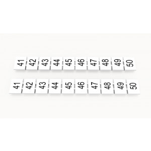 Маркировка (в кассетах) ZB8-10P-19-122Z(H), Кассета с маркировочными шильдиками, для клемм сечением 6 мм.кв., верхняя, 10 шильдиков, нанесенные символы: 41...50, с горизонтальным расположением, размер шильдика: 7,45 x 10,7 мм, цвет: белый