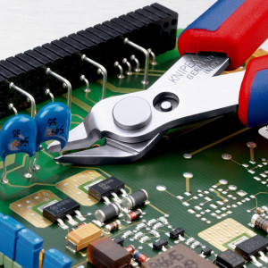 Бокорезы для электроники KN-7803125, Бокорезы с прочными круглой формой головками, рез плоский без фаски, диаметр мягкой проволоки до 1.6мм, для среднетвердой проволоки до 1мм, двухкомпонентные ручки, длина 125мм