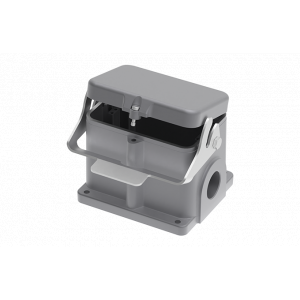 Закрытое основание разъема S48B-SM-1L.M-M32-MC, Основание разъема на панель, закрытое, типоразмер 48B, с уплотнителем, 1 отверстие с резьбой для кабельных вводов M32x1,5, с одной защелкой, с защитной крышкой, материал корпуса: алюминиевый сплав