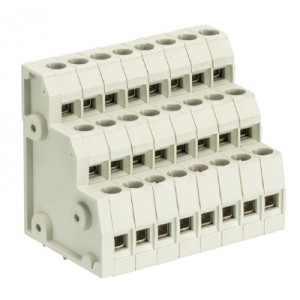 Клемма Wiecon 8195 D/ 8/ 24 OB, Клемма, 3 этажа, горизонтальный подвод кабеля, на плату, шаг: 5.0 мм, 24 полюса, фиксация провода винтовая, исполнение: без маркировки, 300V, 10A, цвет: серый