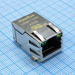 HR961160C, Разъем RJ45 для поверхностного монтажа с портом 1x1 с магнитным модулем и светодиодом для приложений 10 / 100Base-TX