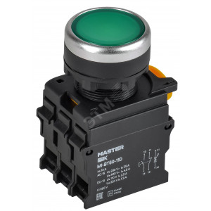 Кнопка с подсветкой d=22мм 1NO+1NC зел-ная MASTER IEK MI-BT60-11D-3-12-K06