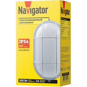 Светильник НПП-100w термостойкий овальный с решеткой IP54 белый 14727