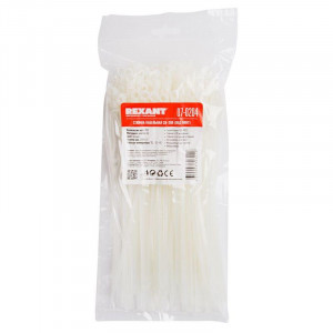 Хомут кабельный 4.3х200 нейл. под винт бел. (уп.100шт) 07-0204