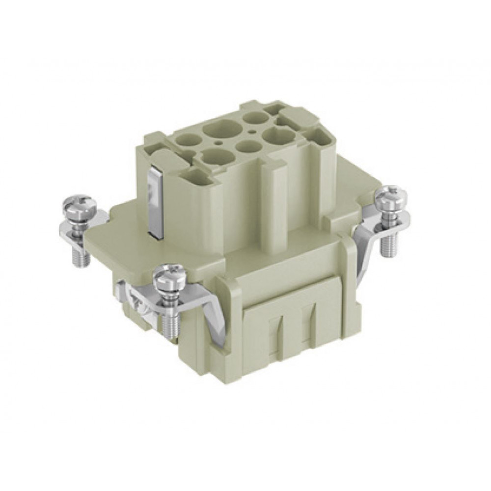 Изображение товара Розеточная контактная вставка HE-006-F 6 полюсов серебро 500V 16A винтовая фиксация