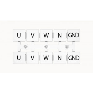 Маркировка (полоска) ZT12-10P-19-06Z(H), Кассета с маркировочными шильдиками, для клемм сечением 16 мм.кв., верхняя, 5x2 шильдиков, нанесенные символы: U V W N GND, с вертикальным расположением, размер шильдика: 11 x 10,8 мм, цвет: белый